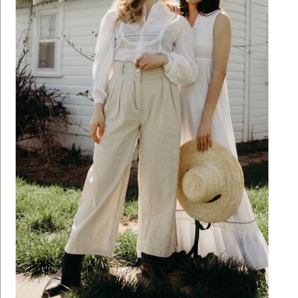 • house of sunny high waisted grommeted contrast thread pleated trousers • - Picture 4 of 16